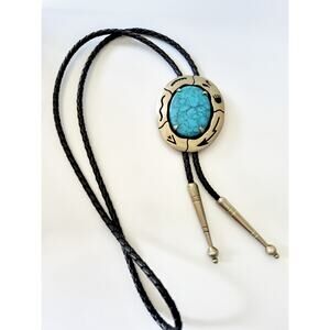 Vintage Southwest Bell Trading Post Faux Turquoise Bolo Tie